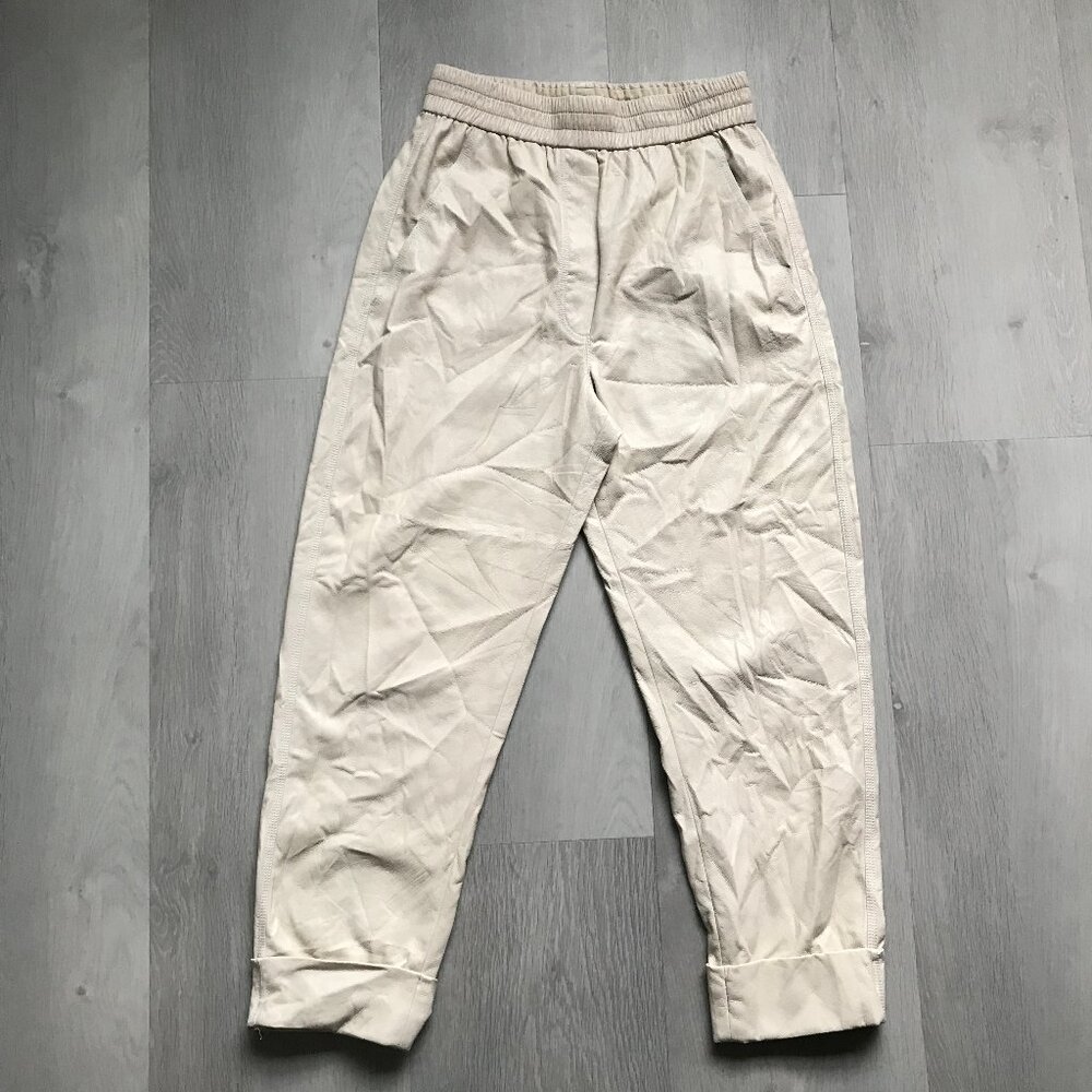 NANUSHKA WOMENS PANTS FAUX LEATHER IVORY TAPERED CUFF HIGH RISE SMALL